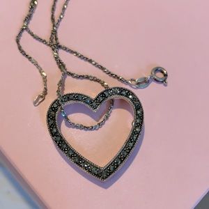 Vintage Sterling Silver Marcasite Heart & Chain pendant